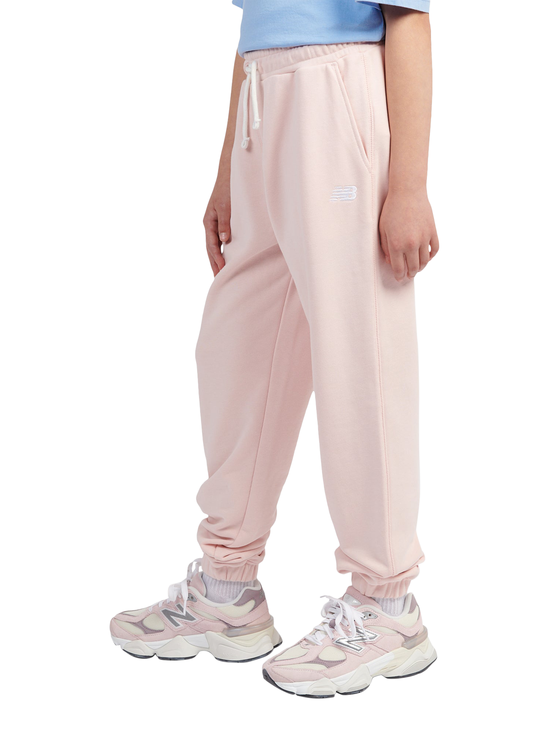 Product image 2 of 11, which shows New Balance Kids' French Terry Small Logo Jogging Bottoms, Pink Haze, 7-8 years