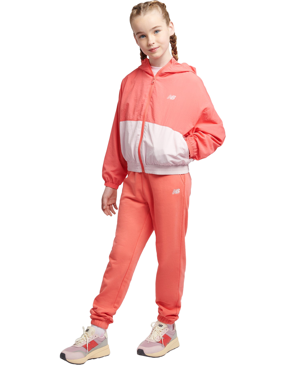 Product image 5 of 8, which shows New Balance Kids' French Terry Small Logo Jogging Bottoms, Drift Red, 7-8 years