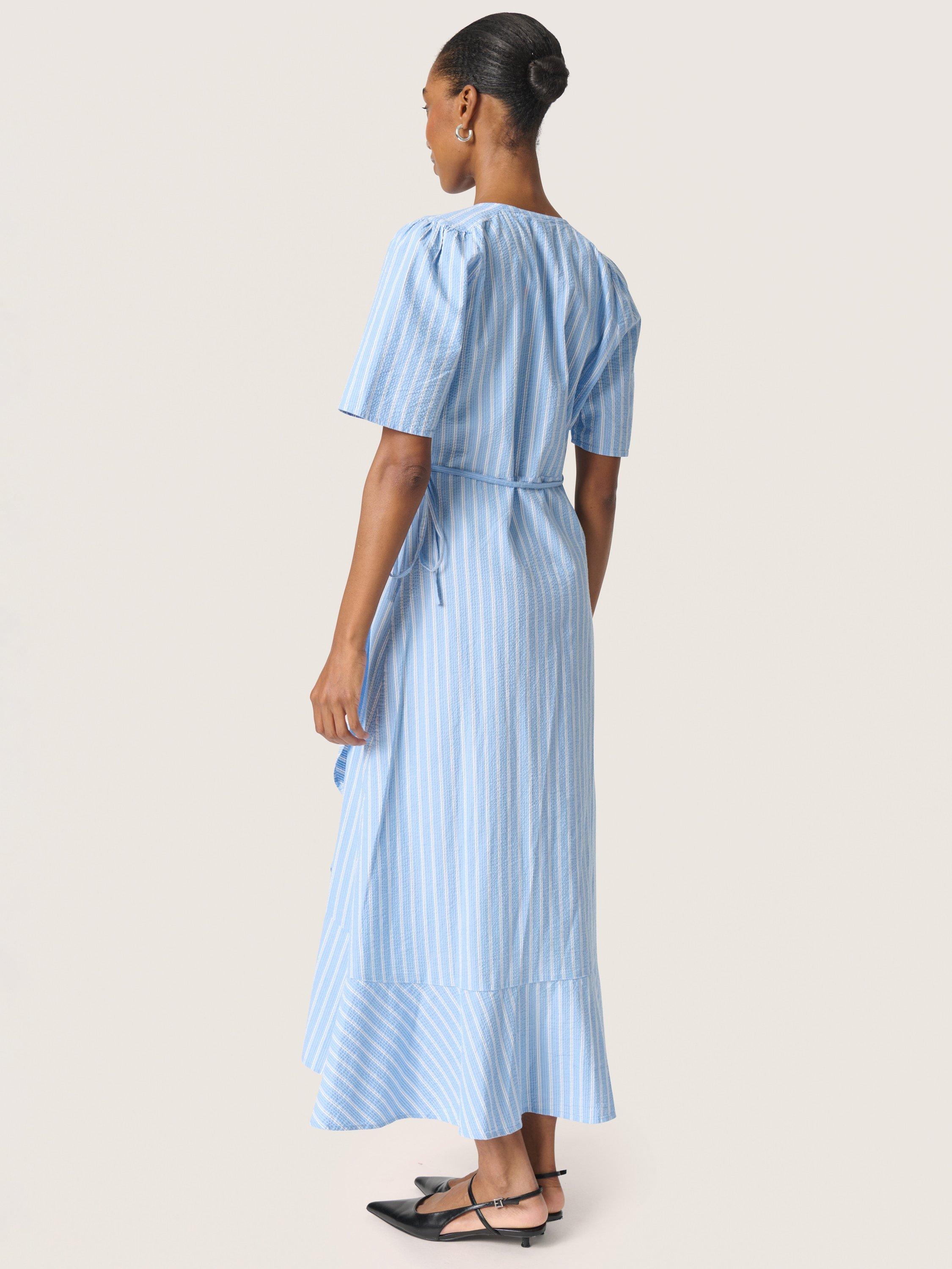 Product image 2 of 6, which shows Soaked In Luxury Anvitte Stripe Wrap Dress, Vista Blue/White, XL