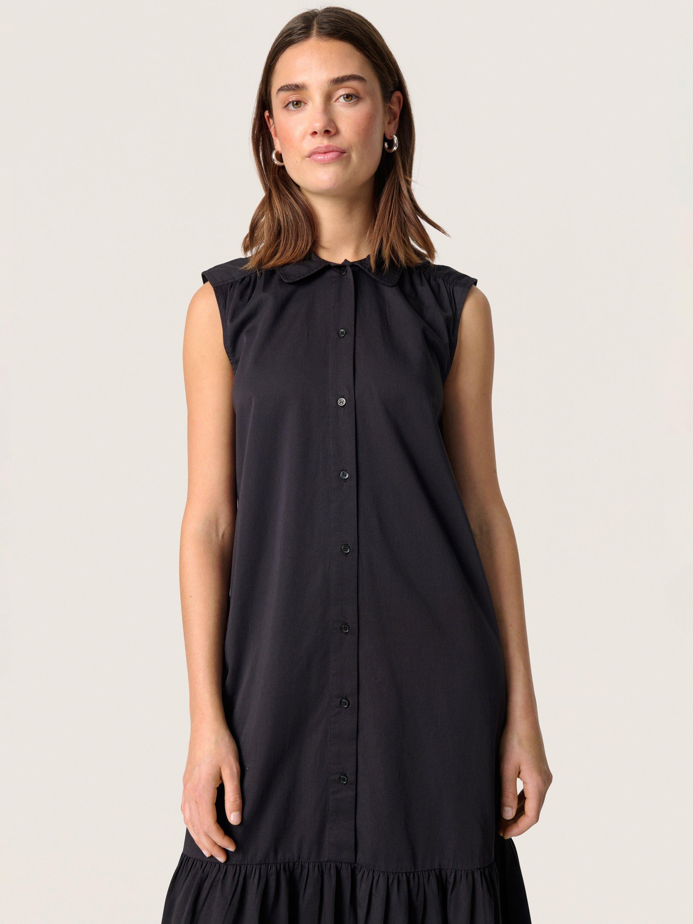 Product image 1 of 11, which shows Soaked In Luxury Bamone Cotton Sleeveless Midi Shirt Dress, Black, S