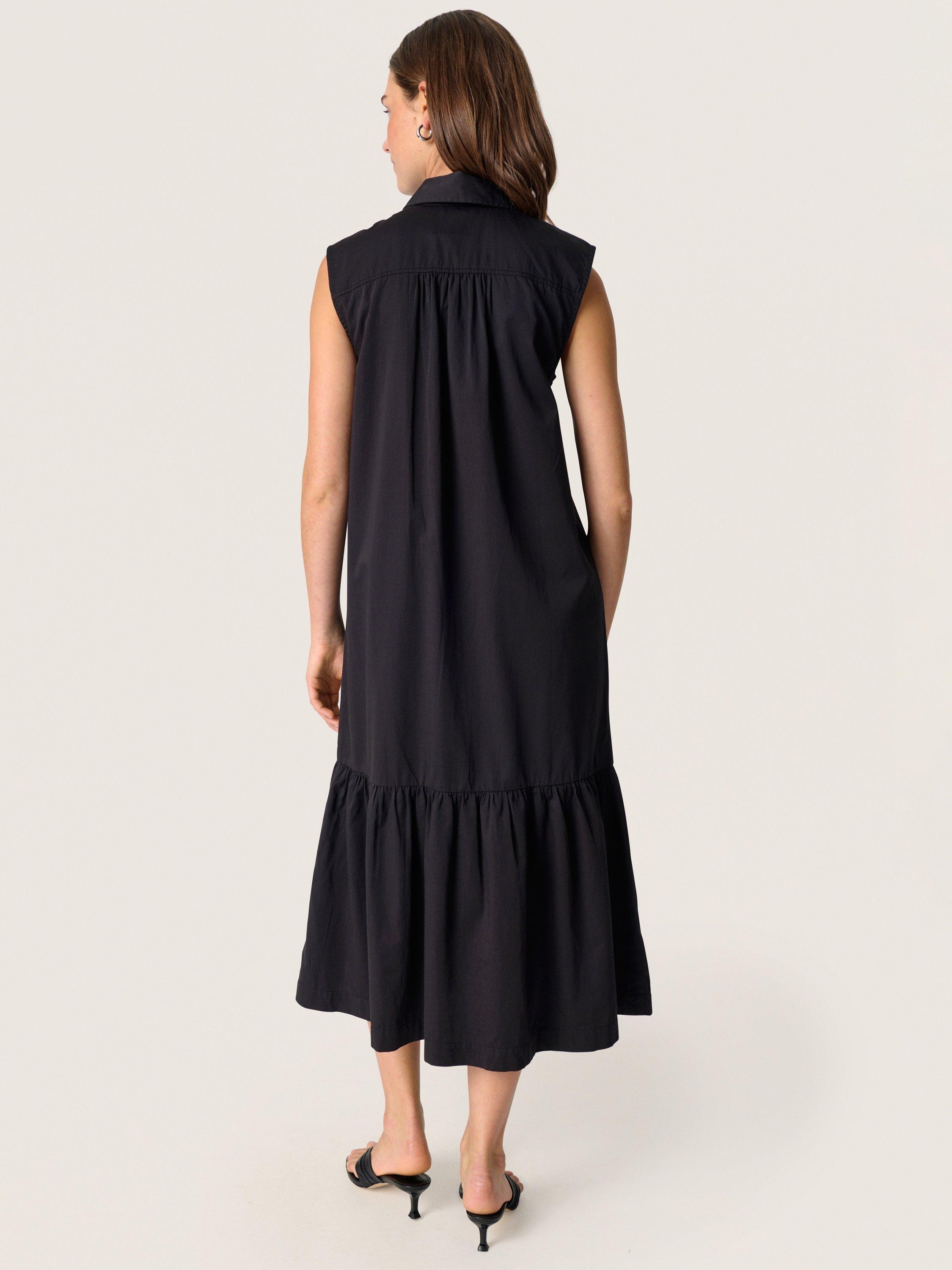 Product image 2 of 11, which shows Soaked In Luxury Bamone Cotton Sleeveless Midi Shirt Dress, Black, S