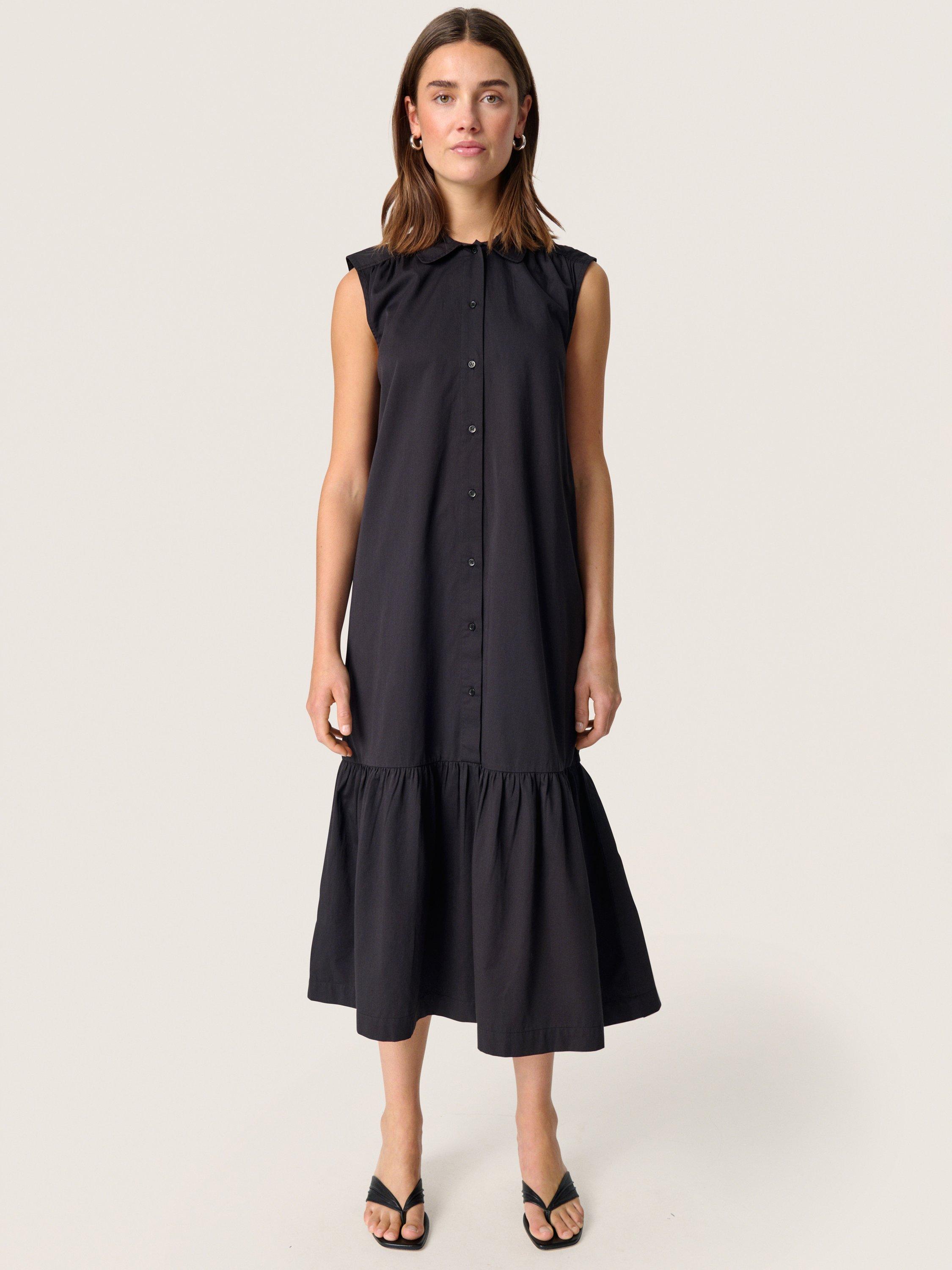 Product image 3 of 11, which shows Soaked In Luxury Bamone Cotton Sleeveless Midi Shirt Dress, Black, S