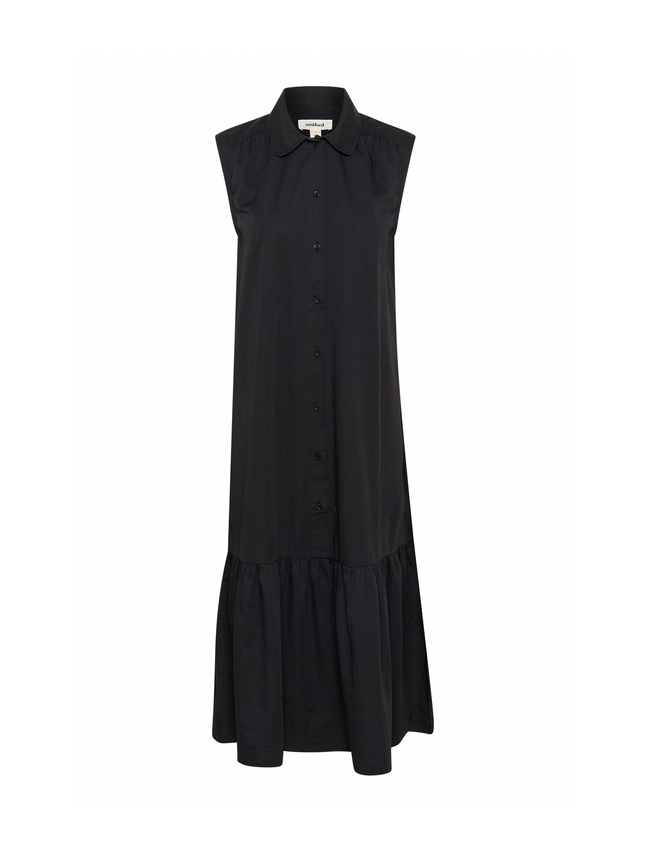 Product image 4 of 11, which shows Soaked In Luxury Bamone Cotton Sleeveless Midi Shirt Dress, Black, S