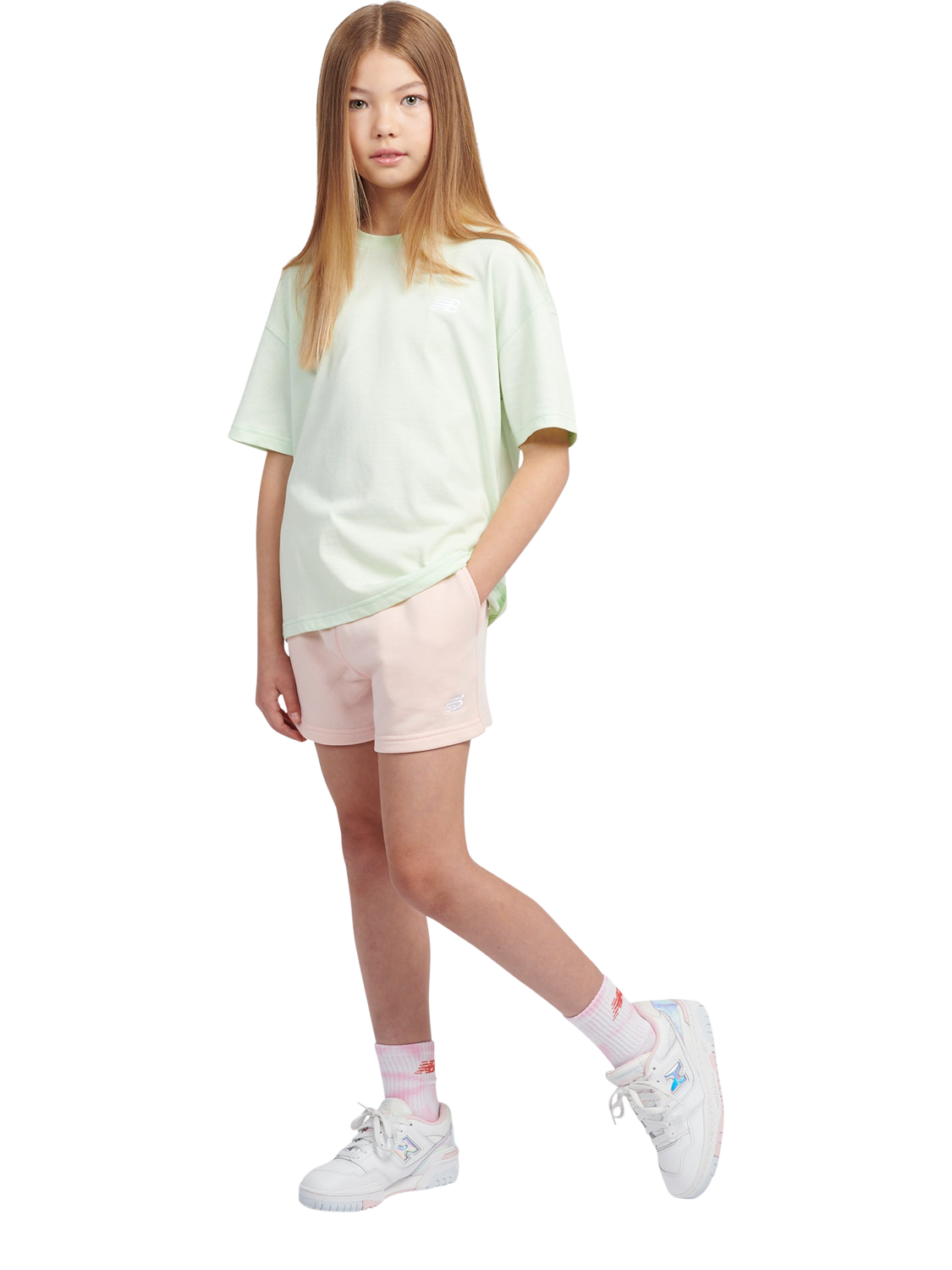 Product image 5 of 8, which shows New Balance Kids' Jersey Small Logo T-Shirt, Melon Water, 7-8 years