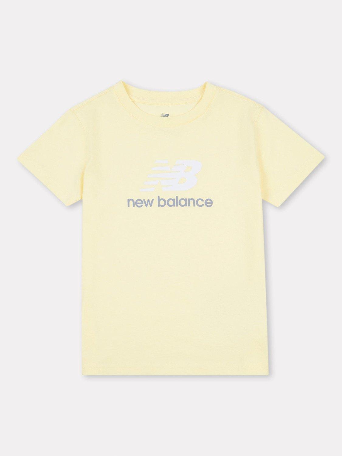 Product image 1 of 3, which shows New Balance Kids' Jersey Stacked Logo T-Shirt, Parchment, 7-8 years