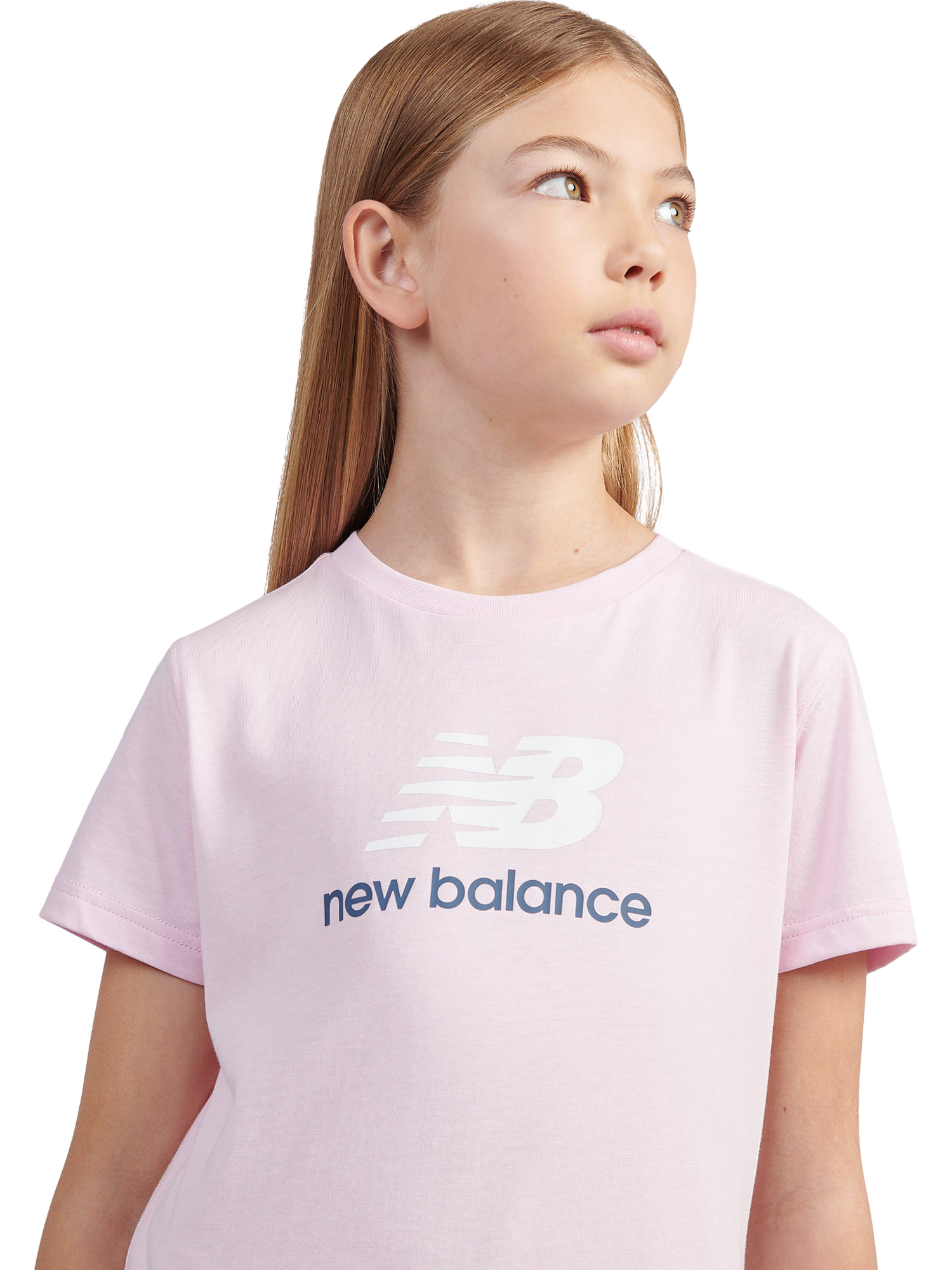 Product image 4 of 8, which shows New Balance Kids' Stacked Logo T-Shirt, Light Raspberry, 7-8 years