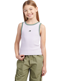 New Balance Kids' Contrast Trim Ribbed Tank Top, Bright Lavender, Bright Lavender