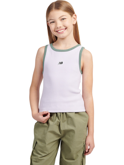 New Balance Kids' Contrast Trim Ribbed Tank Top, Bright Lavender, Bright Lavender