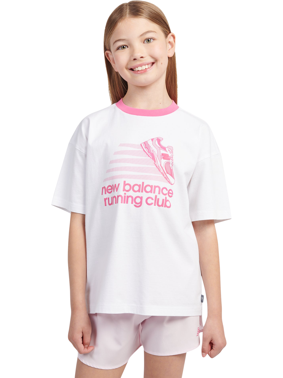 Product image 1 of 9, which shows New Balance Kids' Running Club Graphic T-Shirt, Bright White, 7-8 years