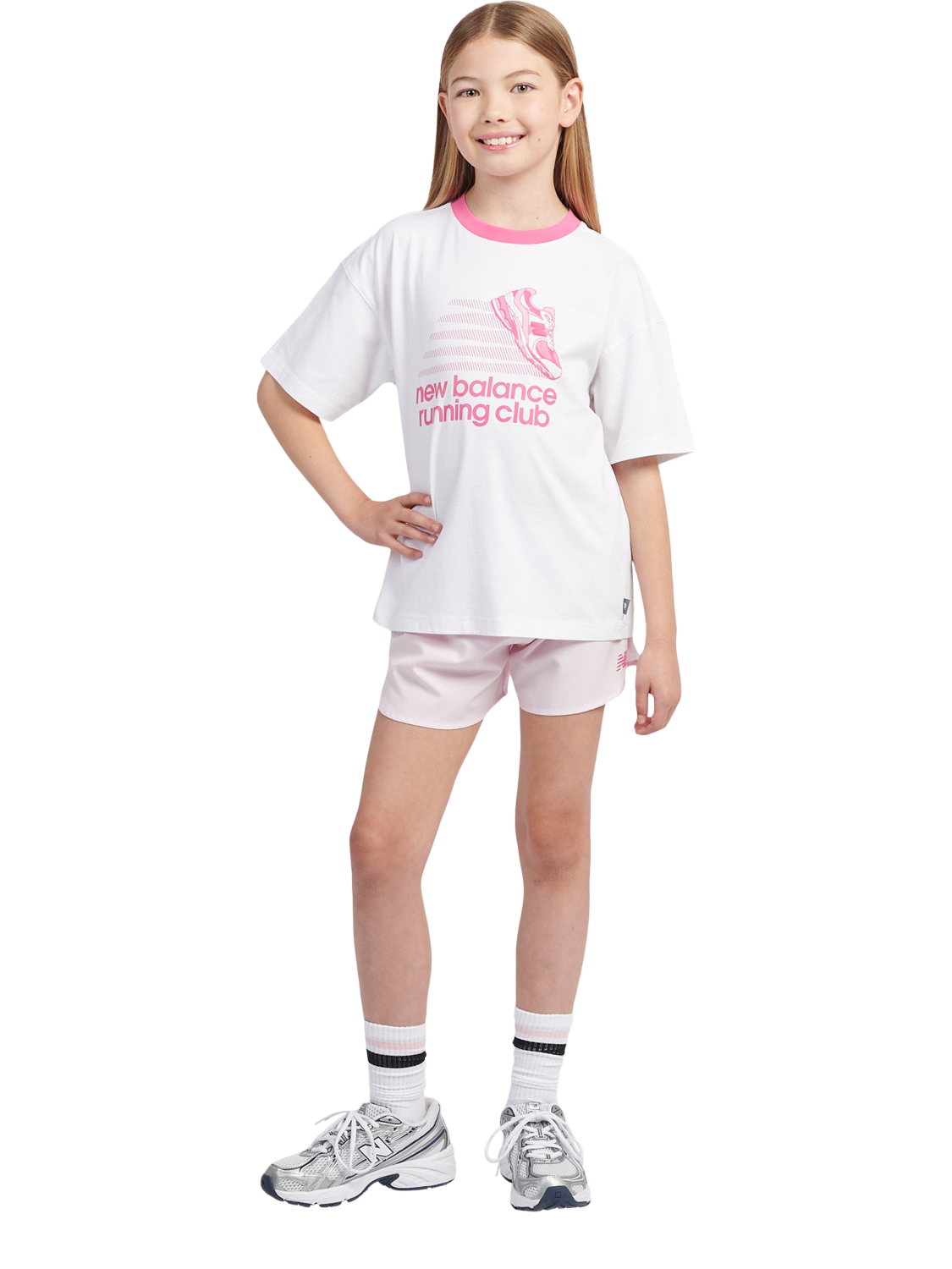 Product image 3 of 9, which shows New Balance Kids' Running Club Graphic T-Shirt, Bright White, 7-8 years