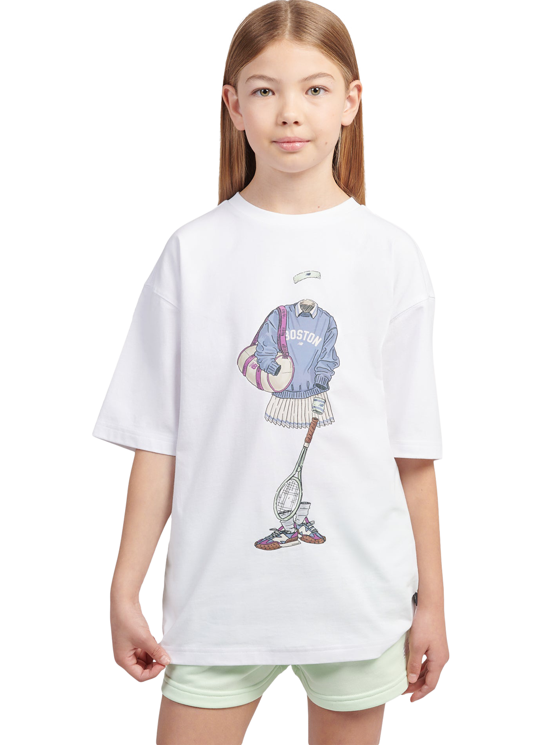Product image 1 of 10, which shows New Balance Kids' Tennis Outfit T-Shirt, Bright White, 7-8 years