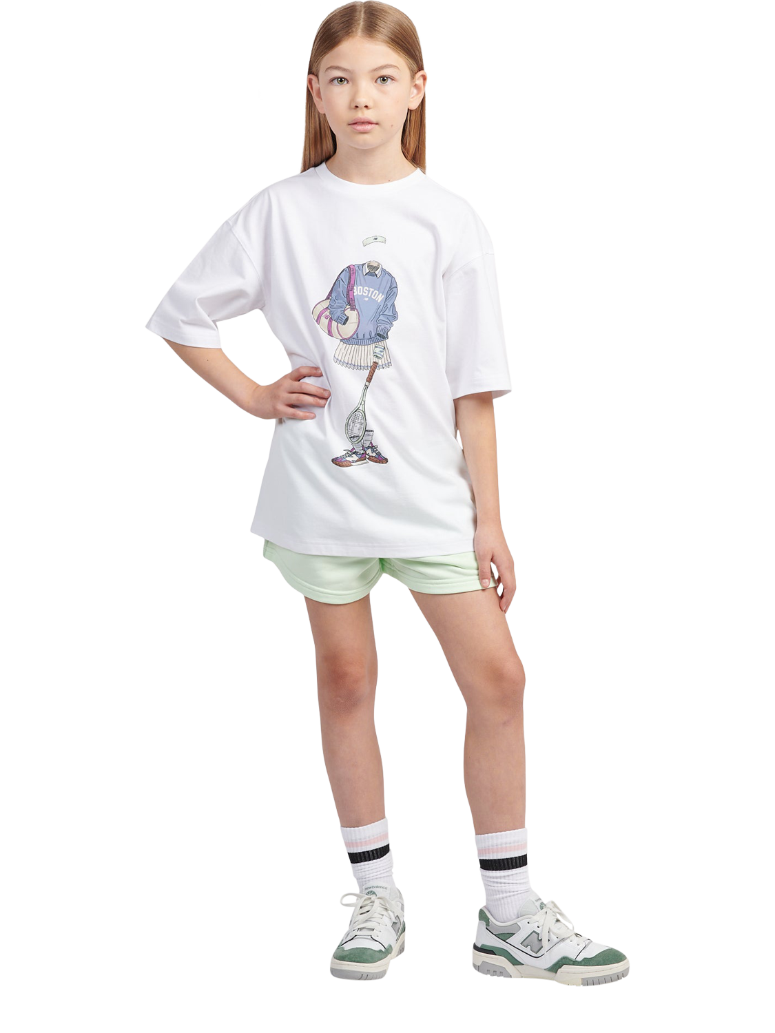 Product image 5 of 10, which shows New Balance Kids' Tennis Outfit T-Shirt, Bright White, 7-8 years
