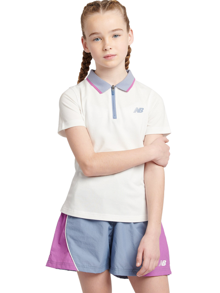 New Balance Kids' Cotton Tennis Quarter-Zip Polo Shirt, Bright White, Bright White