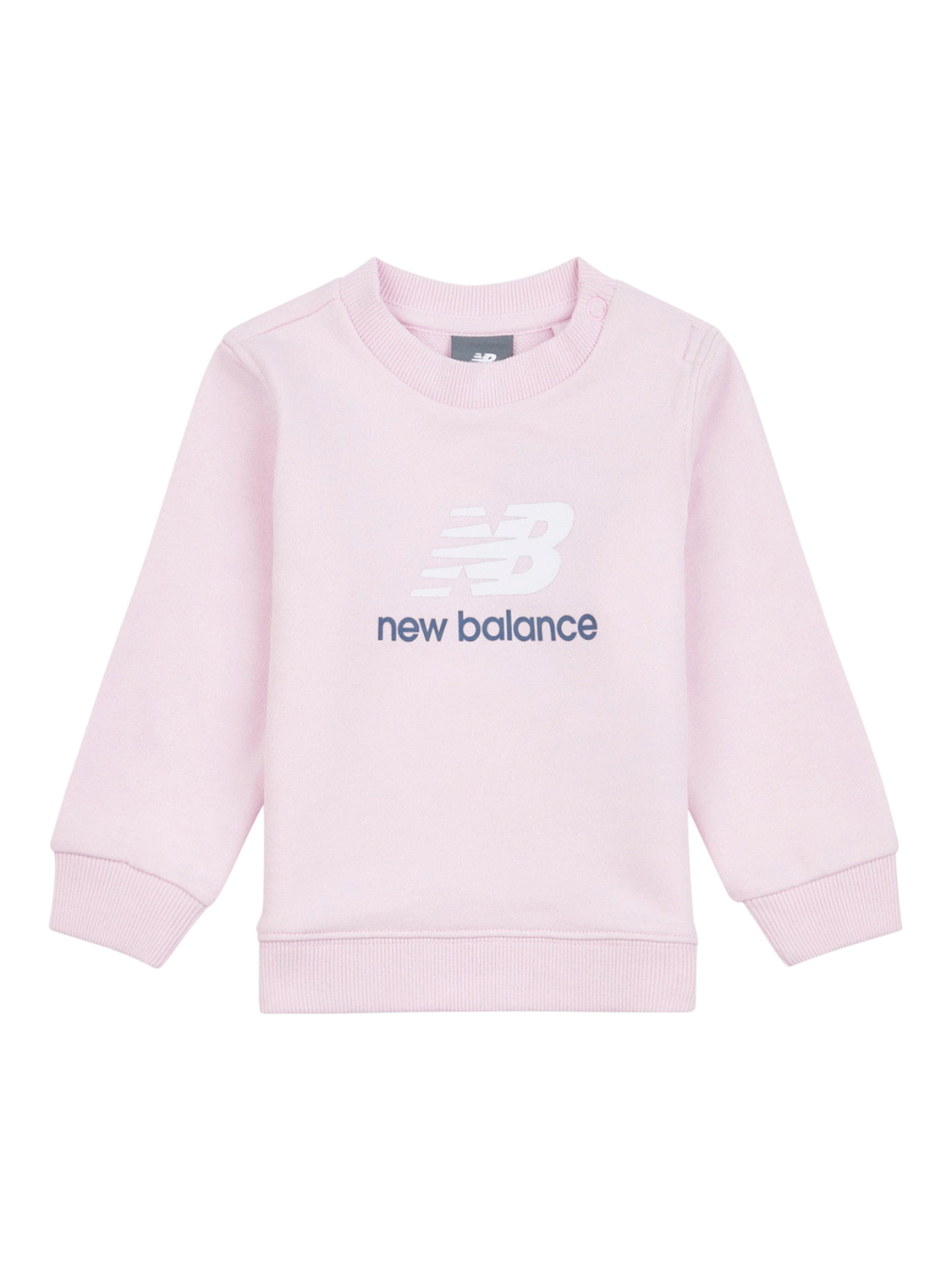 Product image 1 of 3, which shows New Balance Kids' Stacked Logo Crew Neck Sweatshirt, Light Raspberry, 12 months