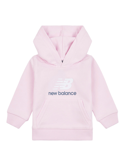 New Balance Kids' Stacked Logo Hoodie, Light Raspberry