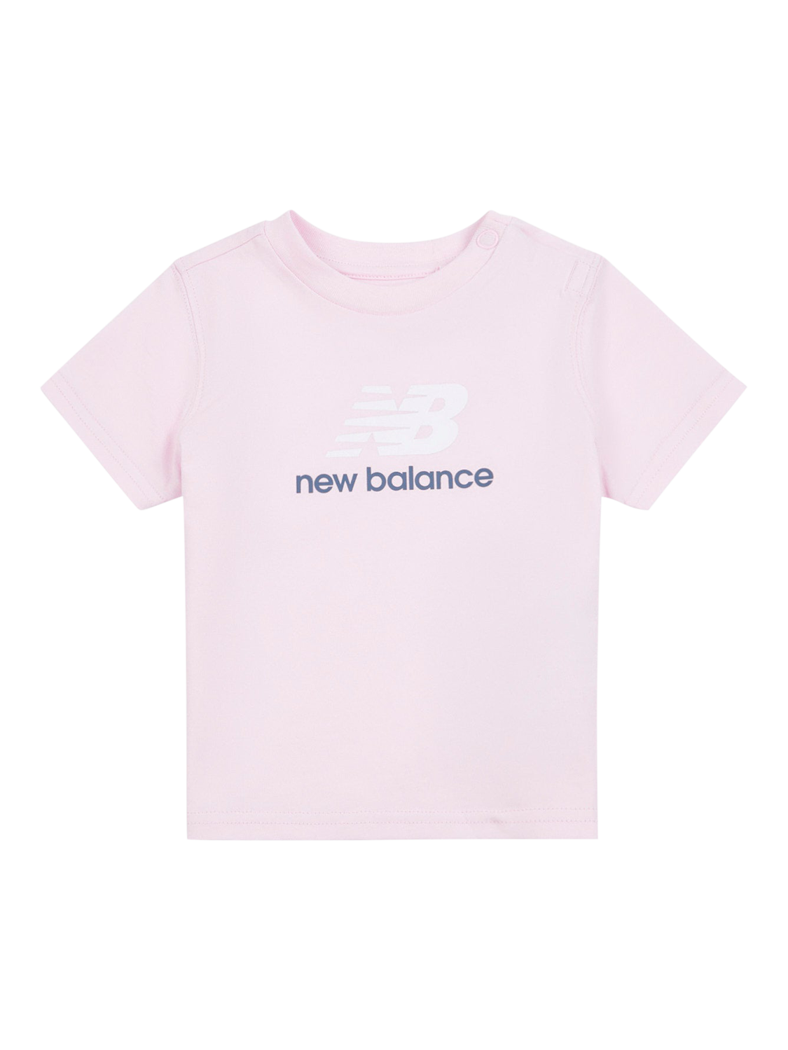 Product image 1 of 3, which shows New Balance Kids' Stacked Logo Crew Neck T-Shirt, Light Raspberry, 12 months