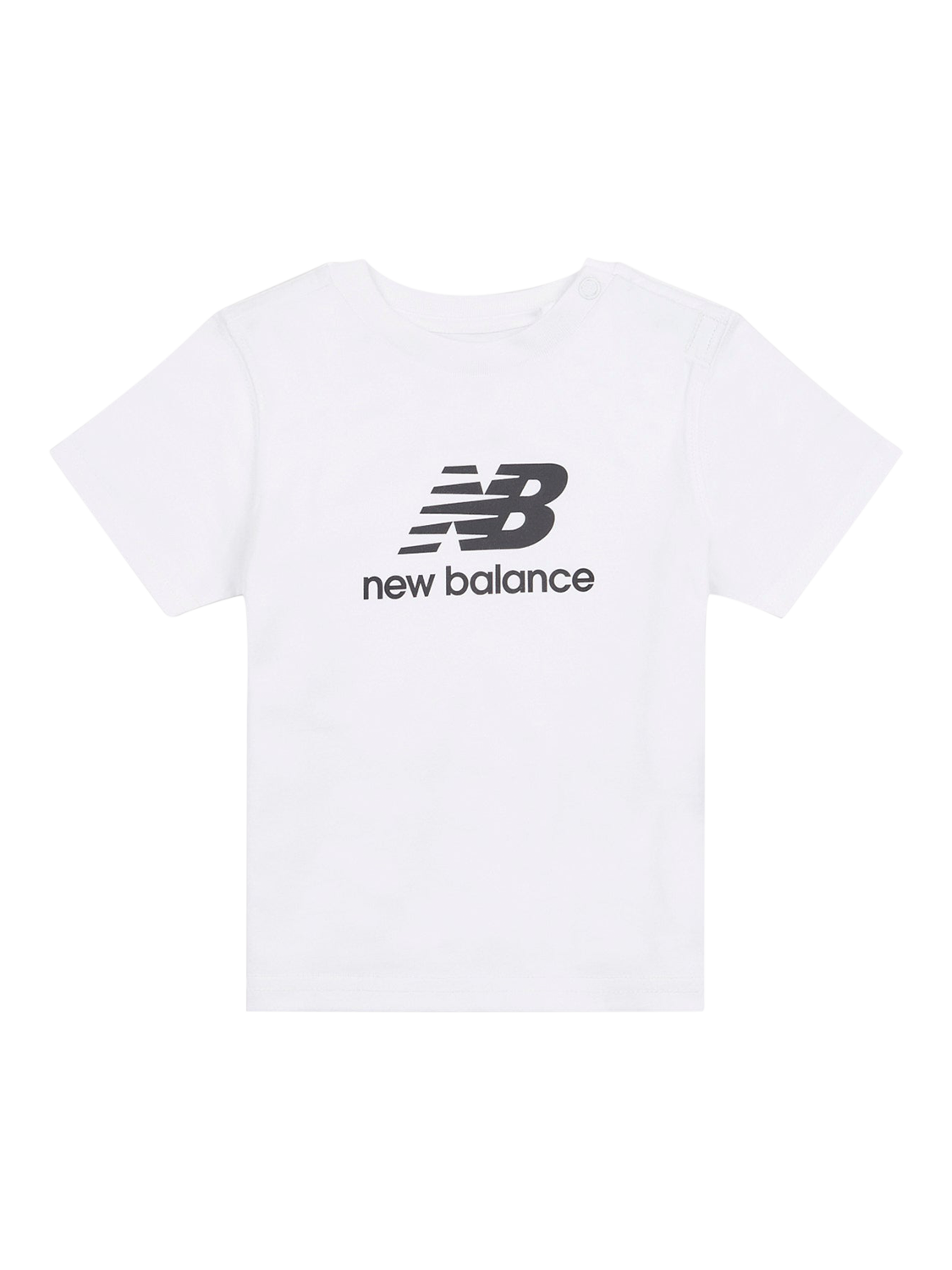 Product image 1 of 3, which shows New Balance Kids' Stacked Logo Crew Neck T-Shirt, Bright White, 12 months