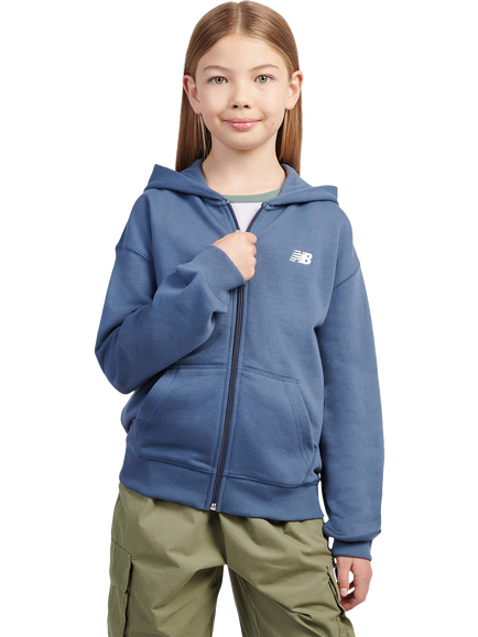 New Balance Kids' French Terry Small Logo Zip Hoodie, Vintage Indigo, Vintage Indigo