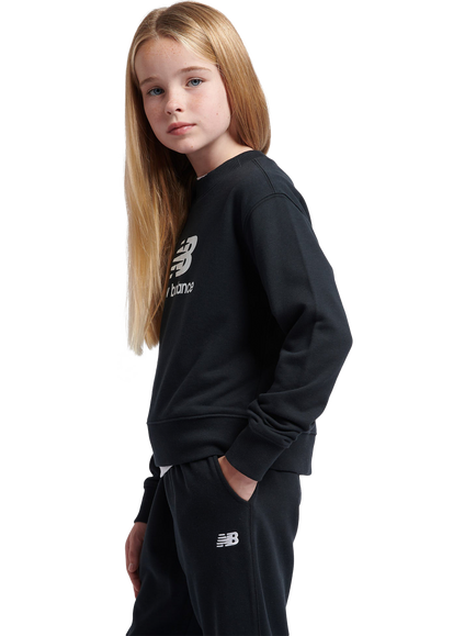 New Balance Kids' French Terry Stacked Logo Crew Sweatshirt, Caviar