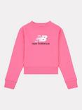 New Balance Kids' French Terry Stacked Logo Crew Neck Sweatshirt, Dragon Berry