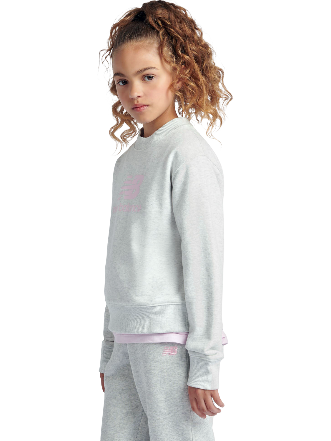 Product image 2 of 8, which shows New Balance Kids' French Terry Stacked Logo Crew Sweatshirt, Ash Heather, 3-4 years