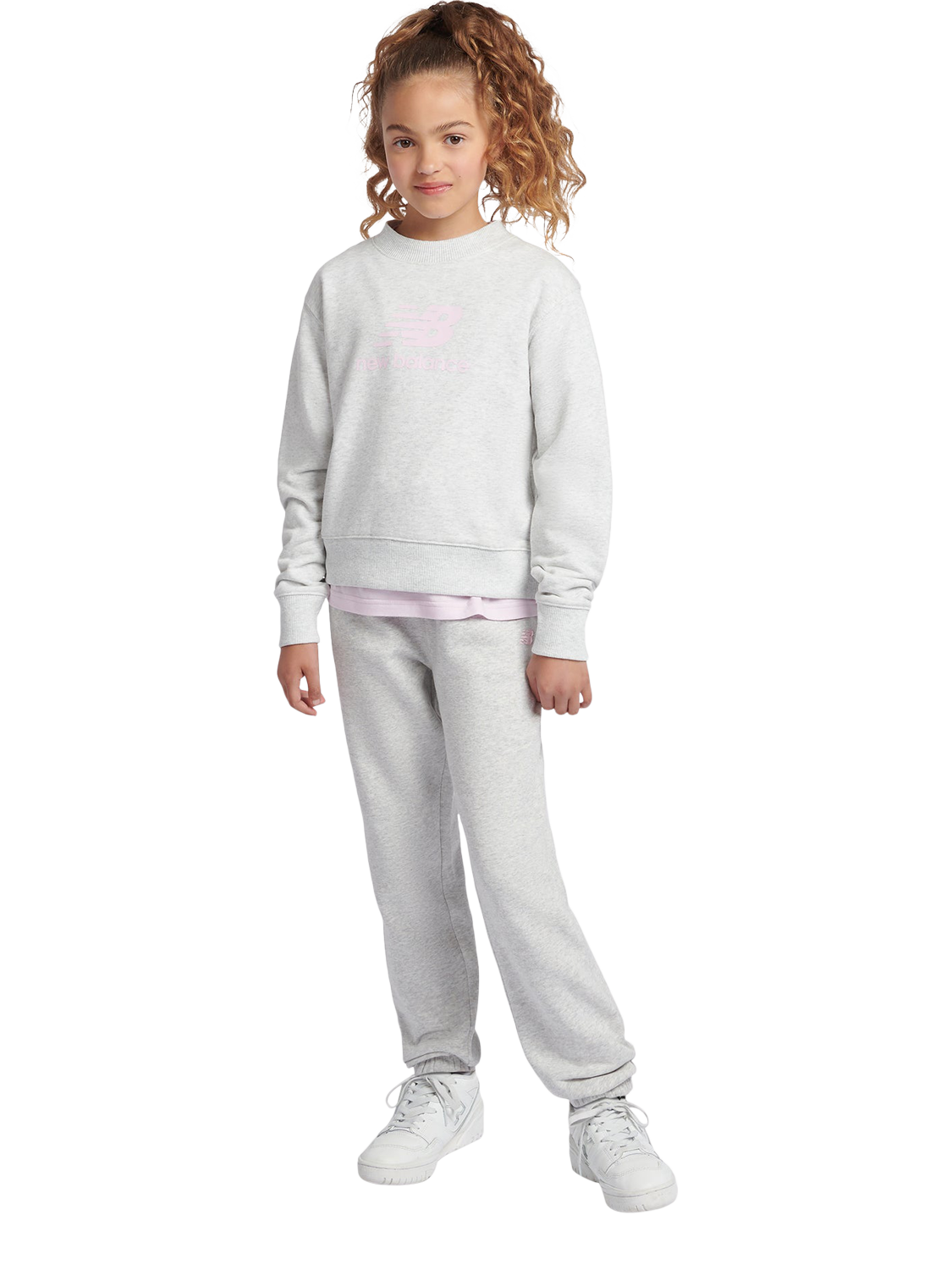 Product image 5 of 8, which shows New Balance Kids' French Terry Stacked Logo Crew Sweatshirt, Ash Heather, 3-4 years