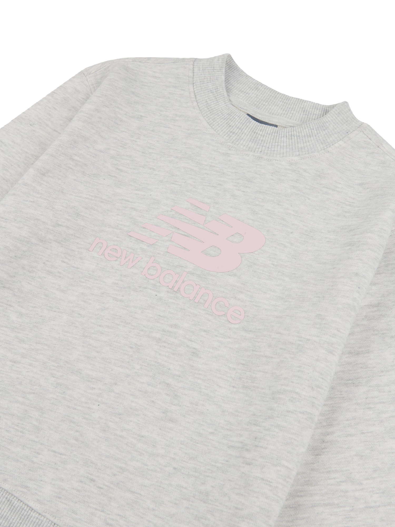 Product image 8 of 8, which shows New Balance Kids' French Terry Stacked Logo Crew Sweatshirt, Ash Heather, 3-4 years