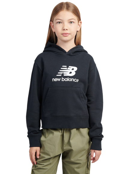 New Balance Kids' French Terry Stacked Logo Hoodie, Caviar, Caviar