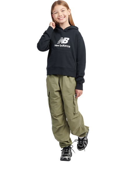 New Balance Kids' French Terry Stacked Logo Hoodie, Caviar - view 2, Caviar