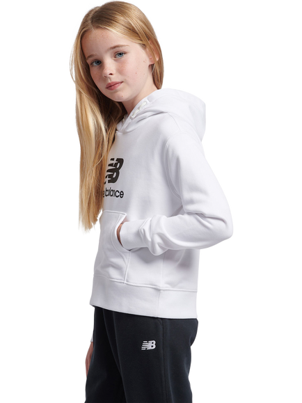New Balance Kids' French Terry Cotton Blend Stacked Logo Hoodie, Nb Bright White - view 2, Nb Bright White