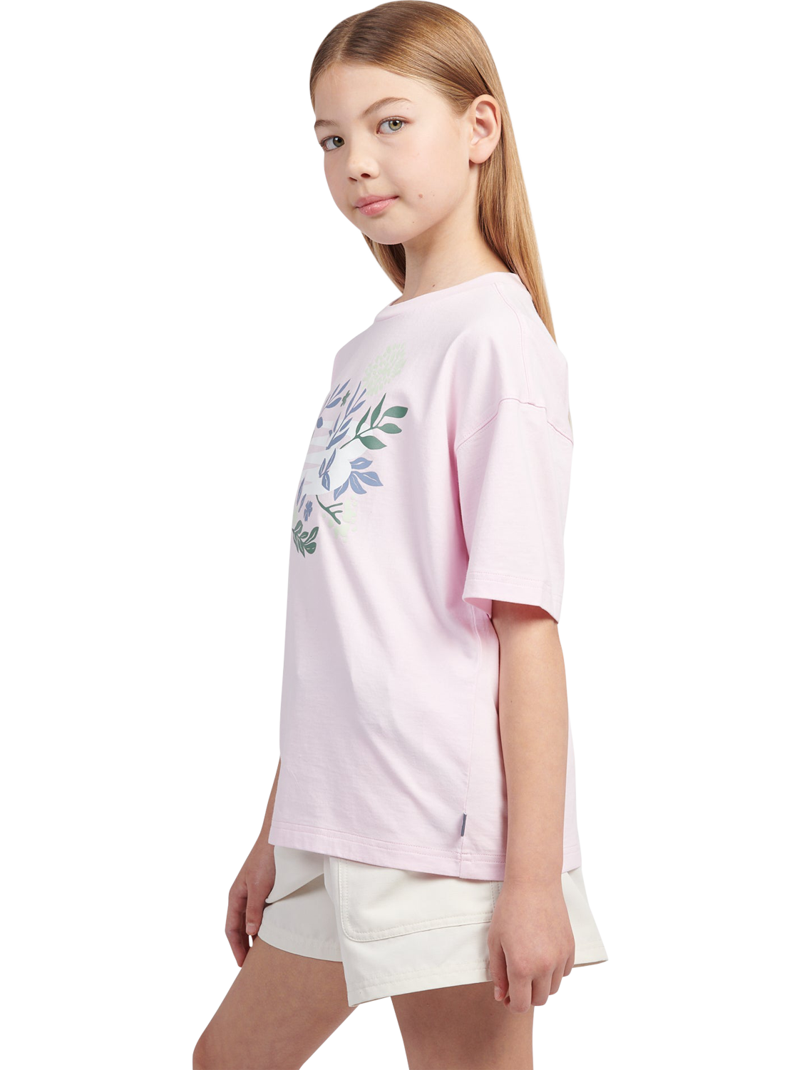 Product image 2 of 9, which shows New Balance Kids' Cotton Floral Graphic T-Shirt, Light Raspberry, 7-8 years