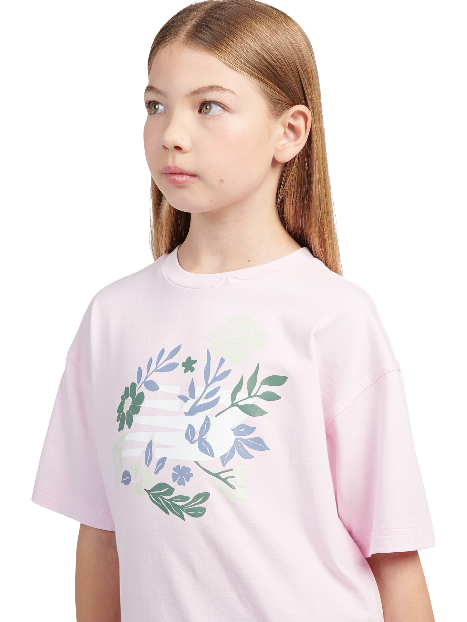 Product image 3 of 9, which shows New Balance Kids' Cotton Floral Graphic T-Shirt, Light Raspberry, 7-8 years