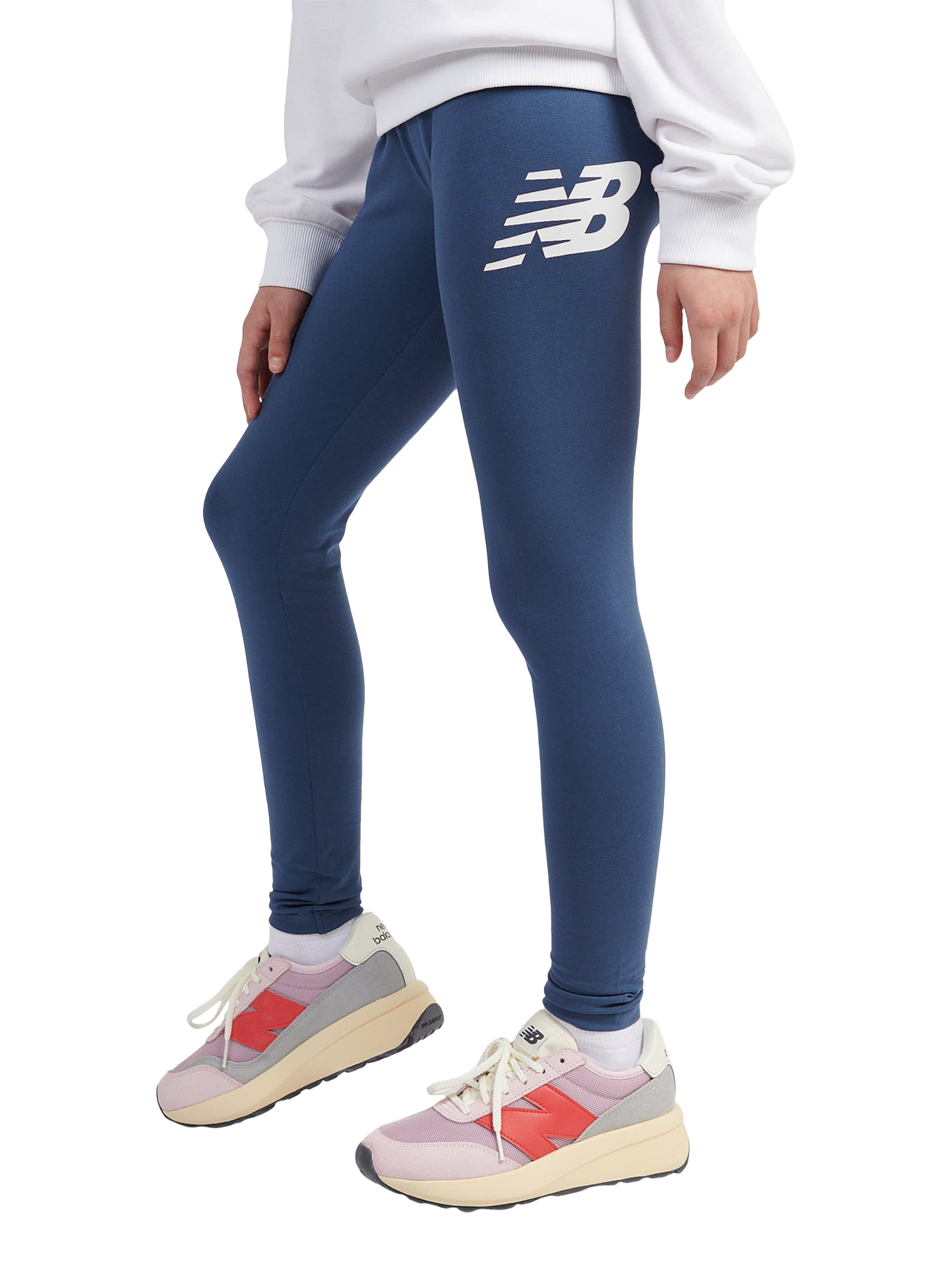 Product image 2 of 8, which shows New Balance Kids' Stacked Logo Leggings, Vintage Indigo, 7-8 years