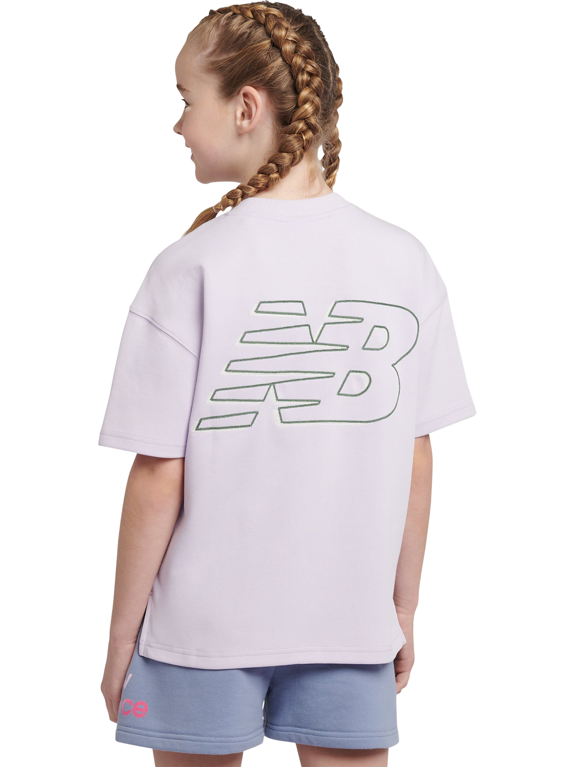 Product image 3 of 10, which shows New Balance Kids' T23 Cross Neck T-Shirt, Bright Lavender, 7-8 years