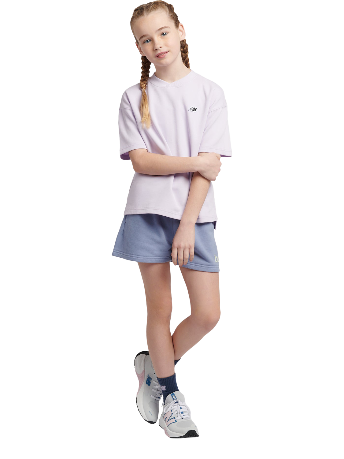 Product image 4 of 10, which shows New Balance Kids' T23 Cross Neck T-Shirt, Bright Lavender, 7-8 years