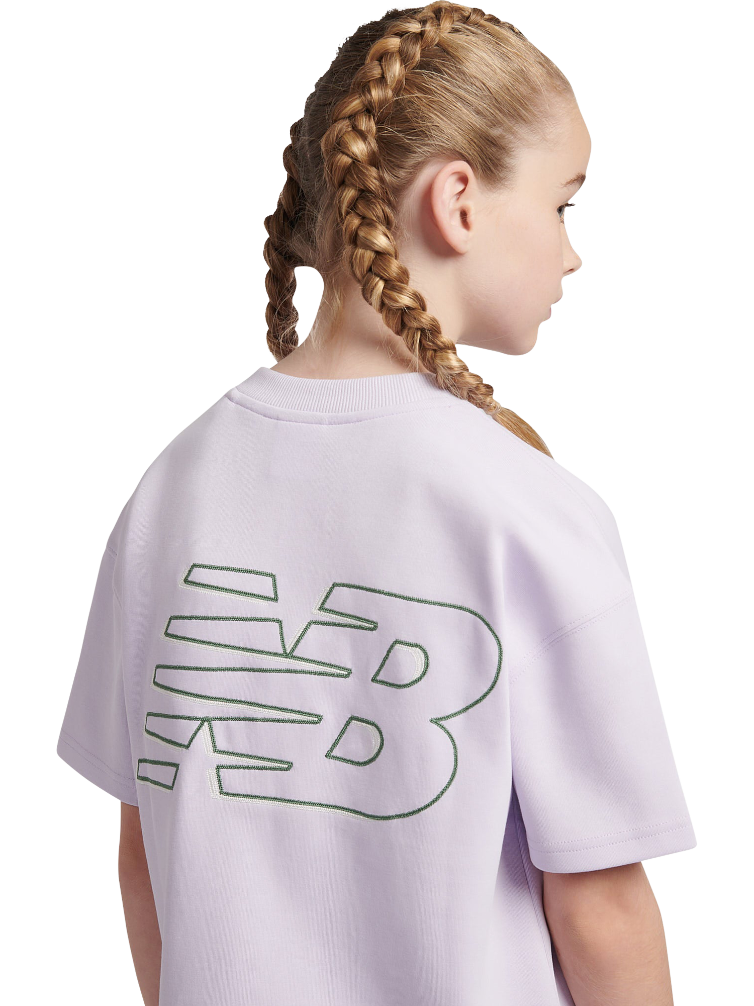 Product image 6 of 10, which shows New Balance Kids' T23 Cross Neck T-Shirt, Bright Lavender, 7-8 years