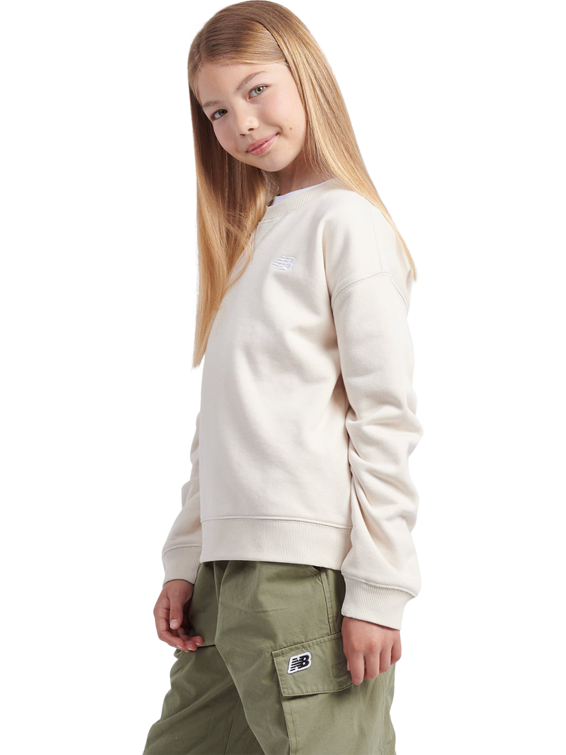 Product image 2 of 5, which shows New Balance Kids' French Terry Small Logo Long Sleeve Crew Neck Sweatshirt, Linen, 7-8 years