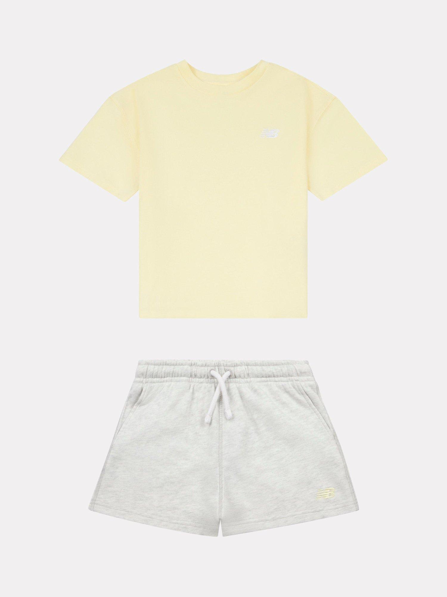 Product image 1 of 5, which shows New Balance Kids' Cotton T-Shirt and Shorts Set, Parchment, 7-8 years