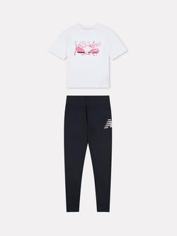 New Balance Kids' Floral Shoe Graphic Tee and Leggings, Bright White, Bright White