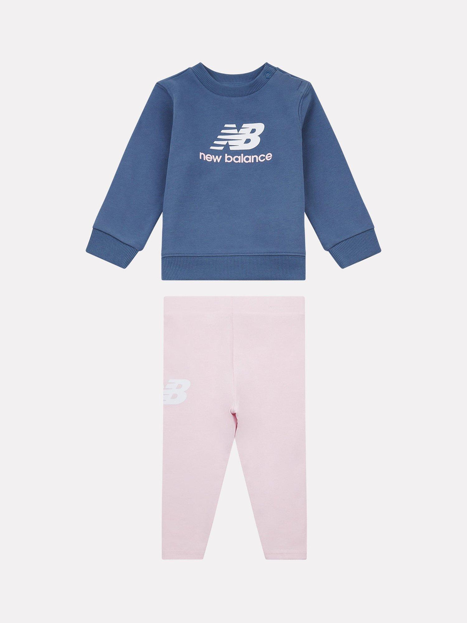 Product image 1 of 5, which shows New Balance Kids' Stacked Logo Crew Neck Top and Leggings Set, Light Raspberry, 12 months