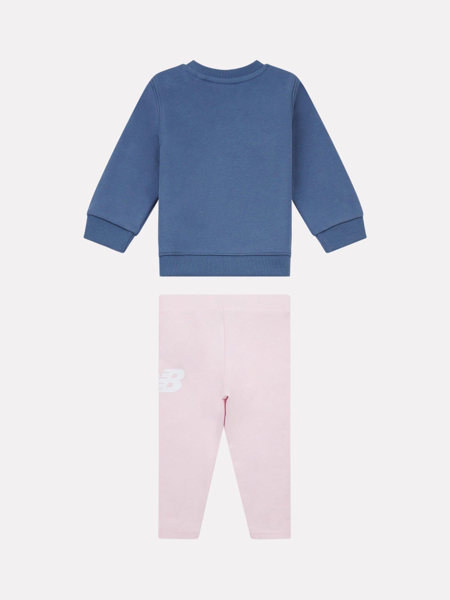 Product image 2 of 5, which shows New Balance Kids' Stacked Logo Crew Neck Top and Leggings Set, Light Raspberry, 12 months
