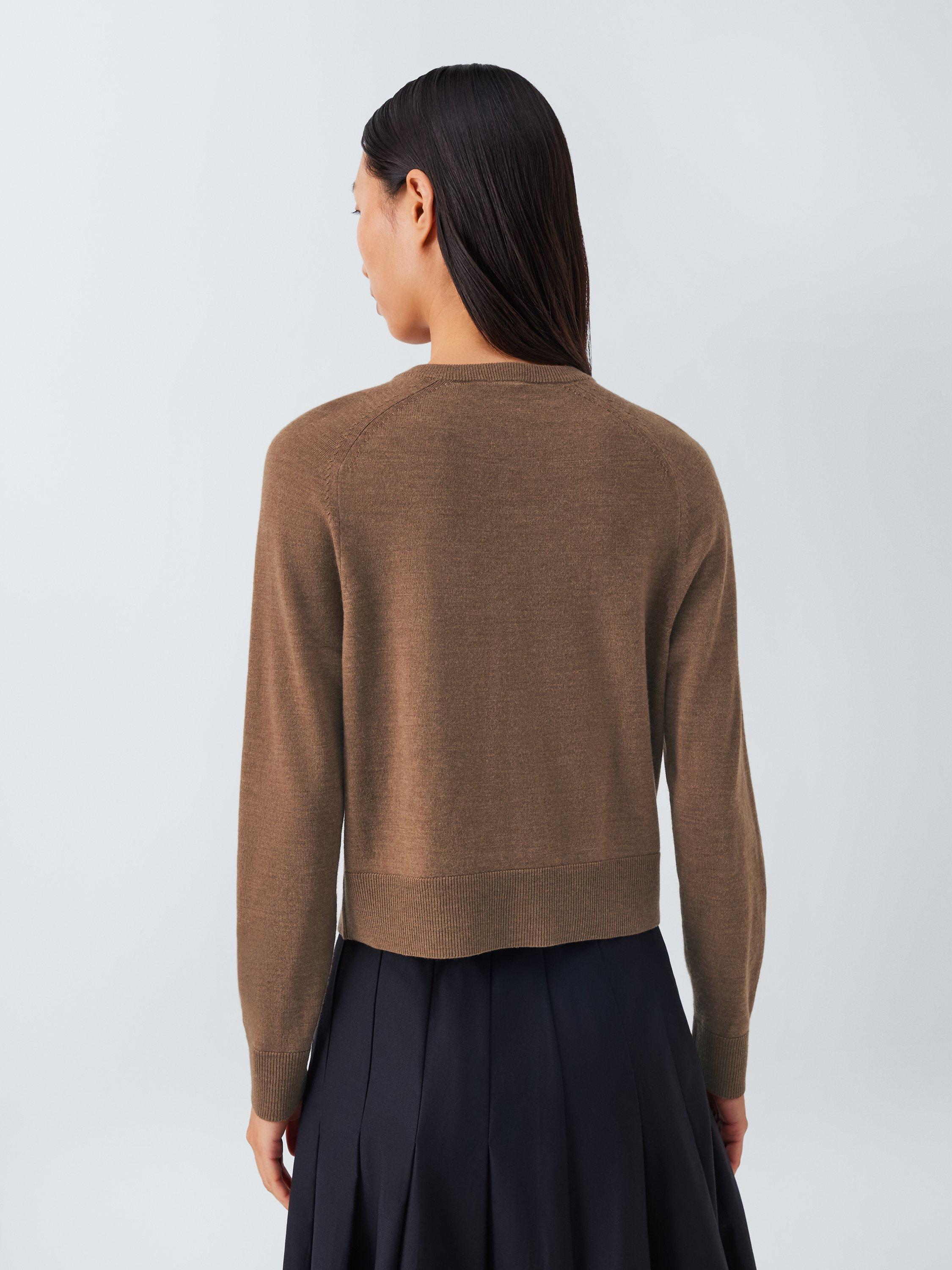 Product image 2 of 6, which shows John Lewis Crew Neck Merino Wool Cardigan, Tan, 8
