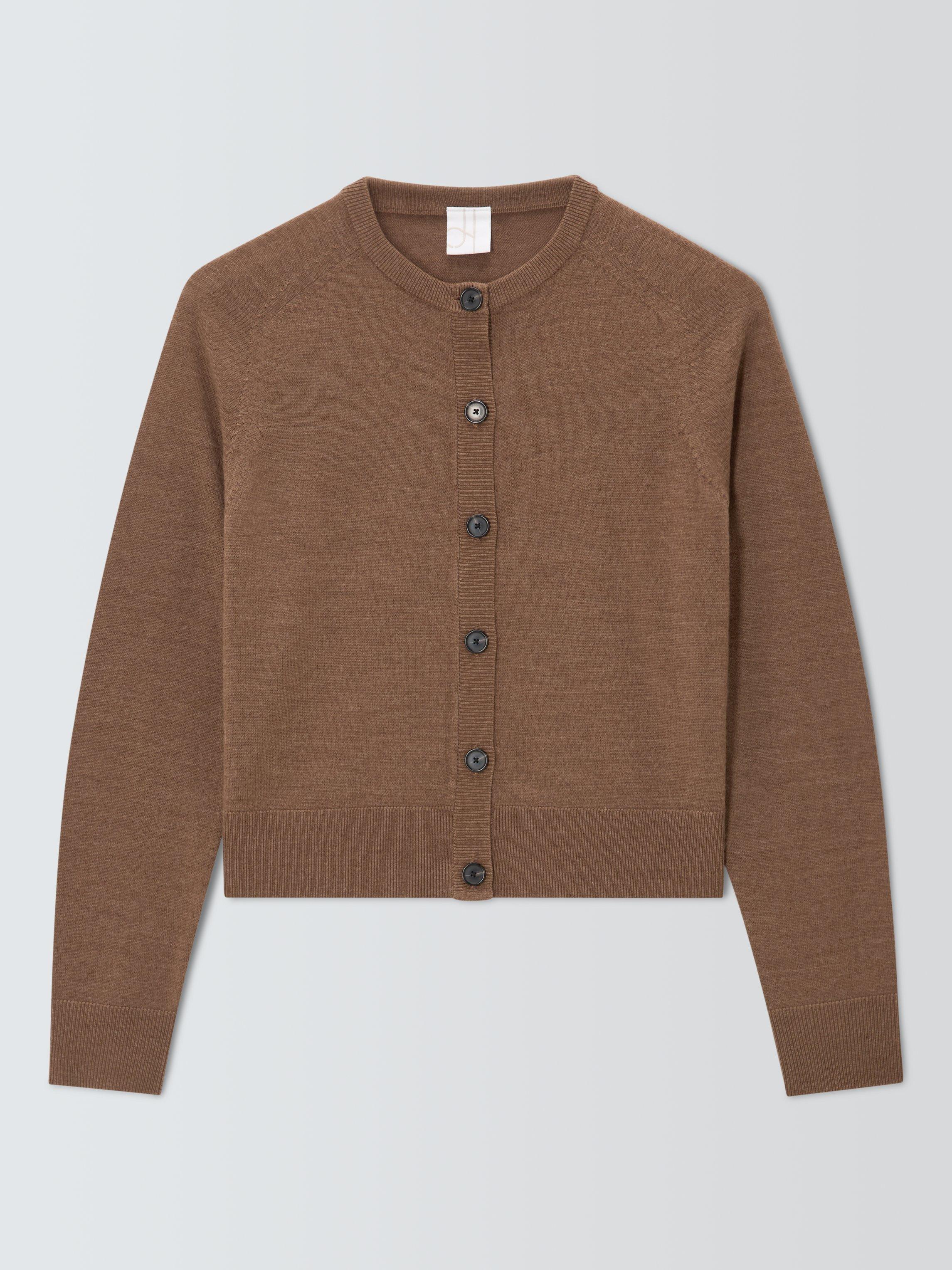 Product image 4 of 6, which shows John Lewis Crew Neck Merino Wool Cardigan, Tan, 8