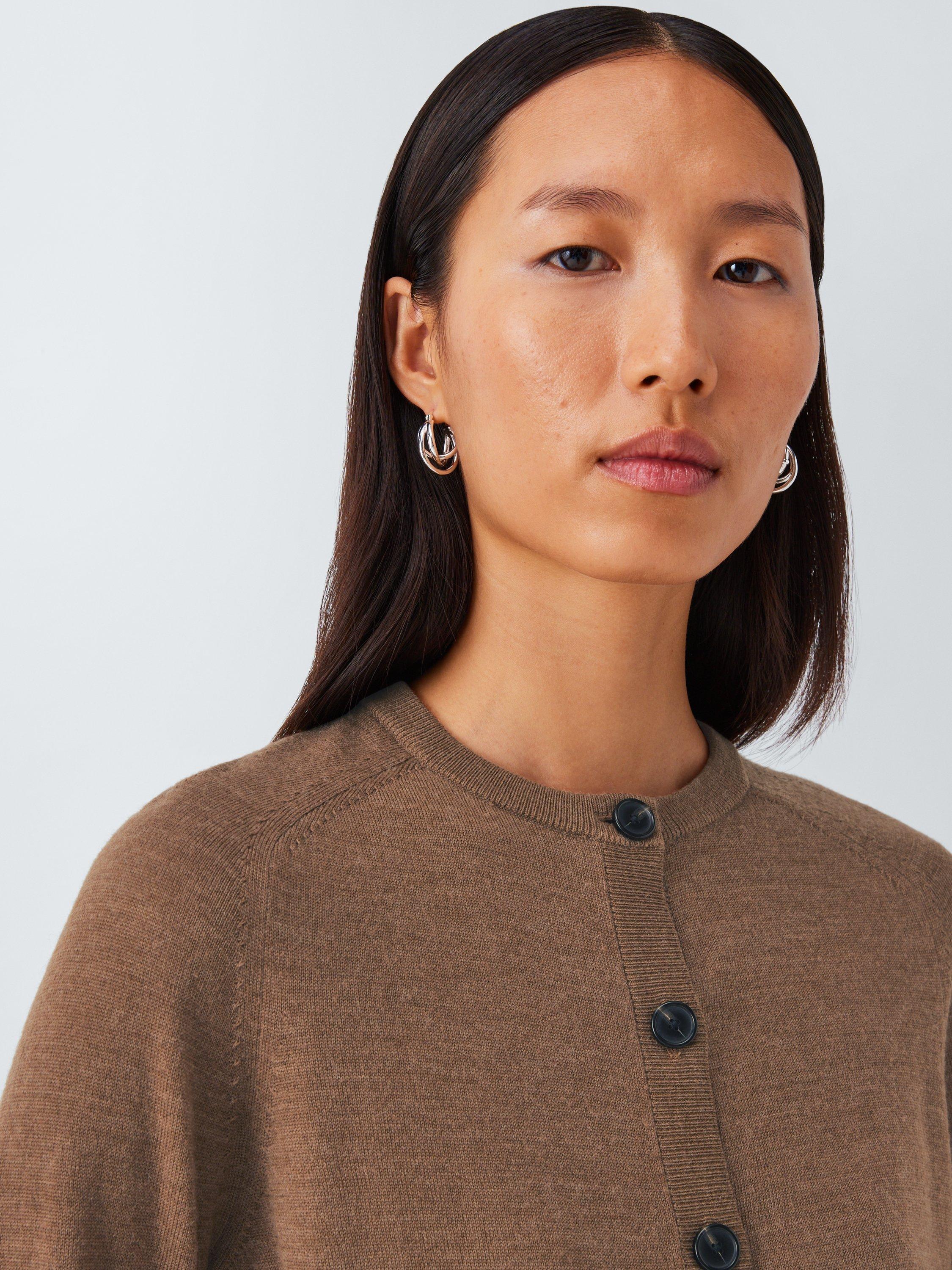 Product image 5 of 6, which shows John Lewis Crew Neck Merino Wool Cardigan, Tan, 8
