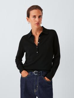 John Lewis Half Placket Collar Merino Wool Jumper, Black