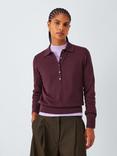 John Lewis Half Placket Collar Merino Wool Jumper, Berry