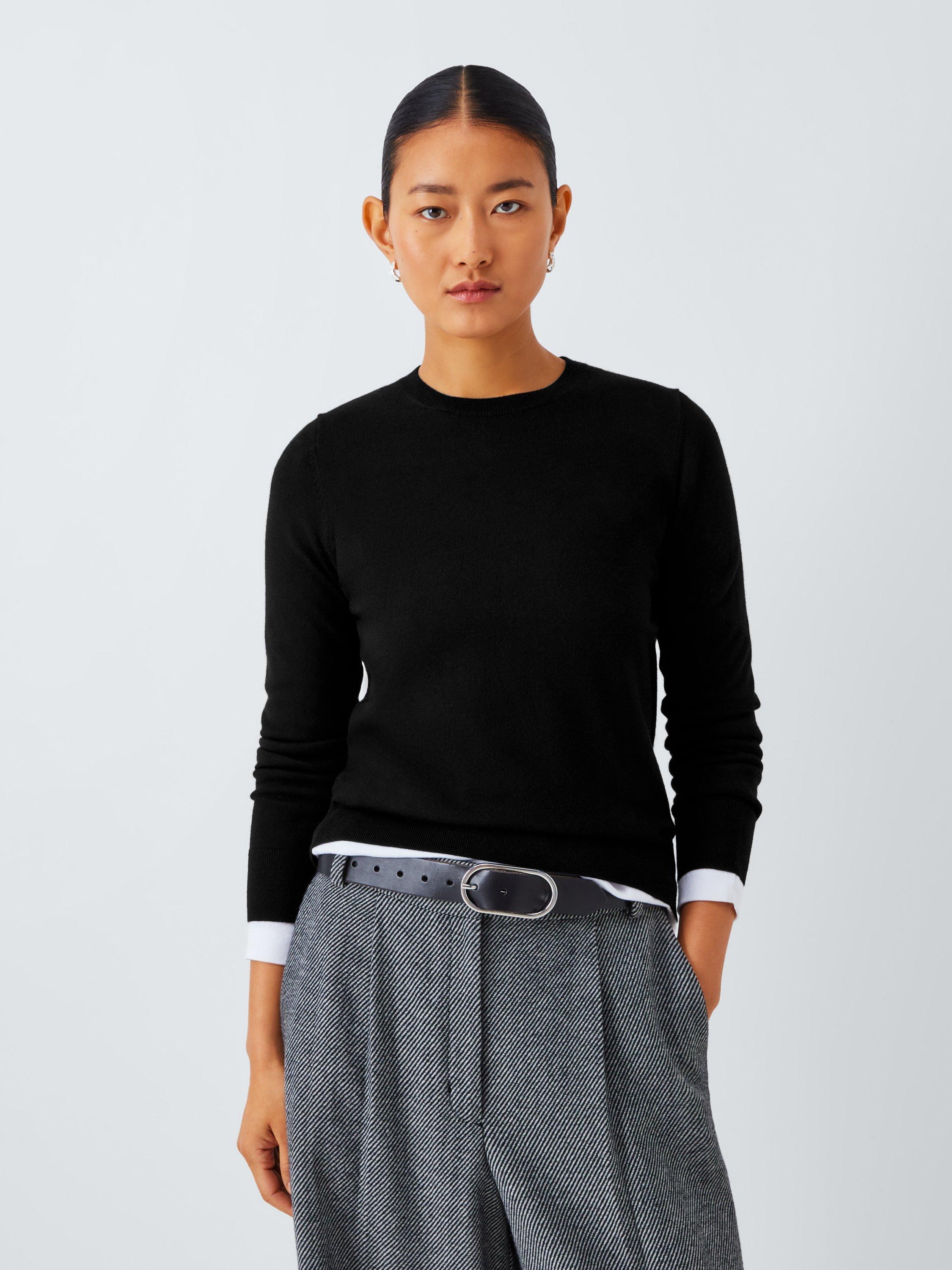 Product image 1 of 6, which shows John Lewis Merino Wool Crew Neck Jumper, Black, 8
