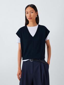 John Lewis V-Neck Merino Wool Sleeveless Jumper, Navy