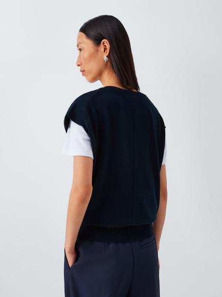 John Lewis V-Neck Merino Wool Sleeveless Jumper - view 2, Navy