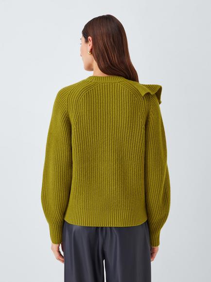 John Lewis Wool Blend Ruffle Jumper - view 2, Olive